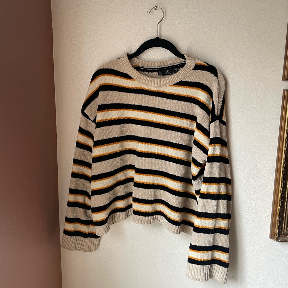 Volcom Striped Women's Sweater - Black, Cream, and Gold